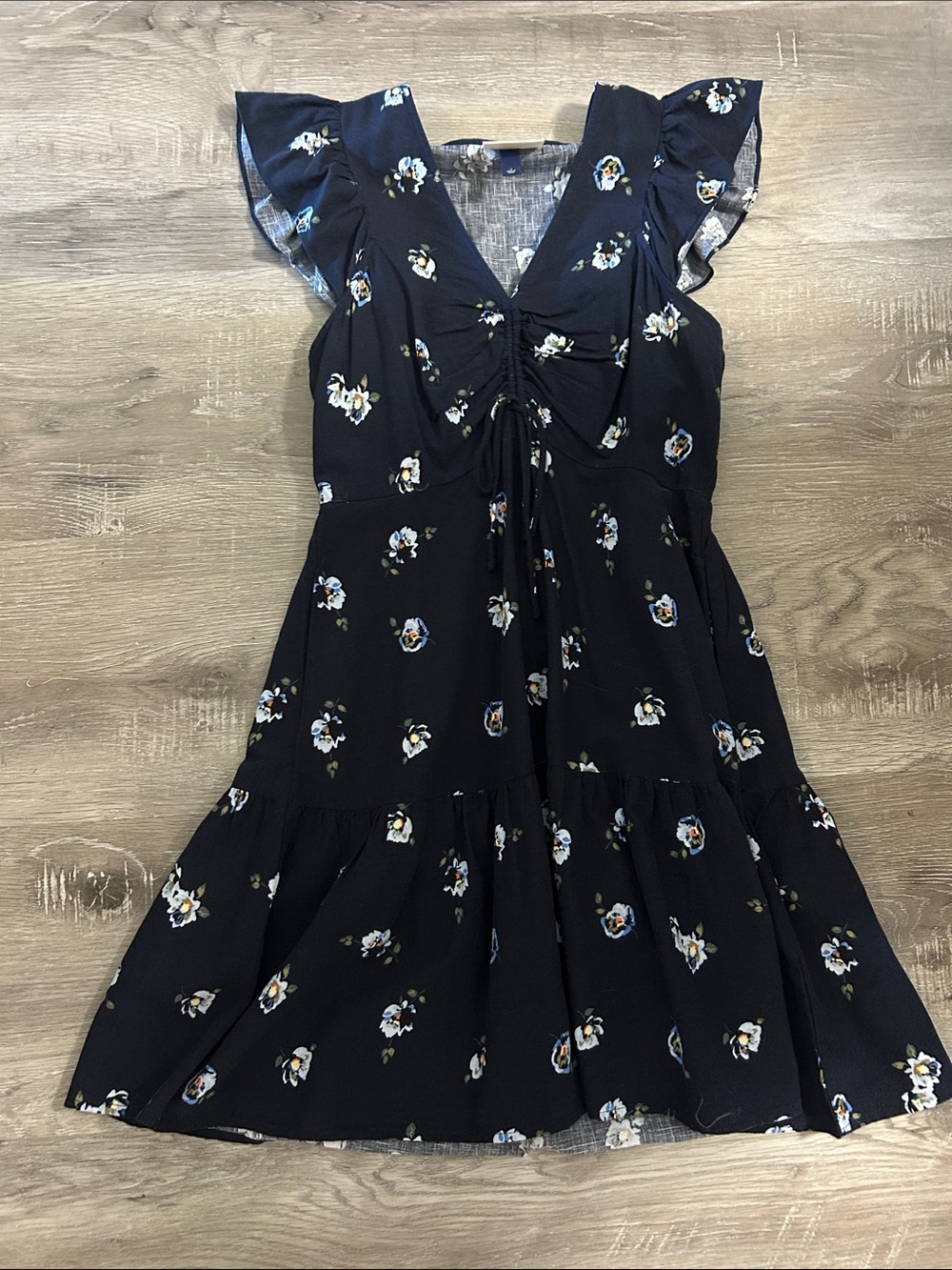 Universal Thread Navy Floral Ruffle-Sleeve Mini Dress
